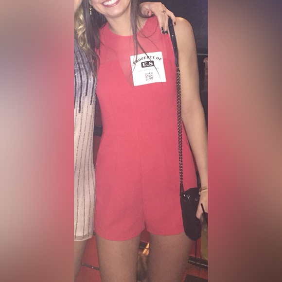 BCBGeneration Red Mesh Romper with Pockets - 4 - Picture 7 of 7